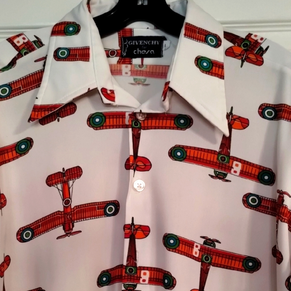 Givenchy Men's Airplane Print Shirt - Red and White